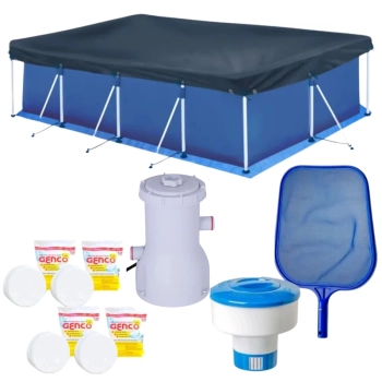 Kit Piscina 5000 Litros + Capa + Forro + Filtro 110v + Cloro + Peneira + Flutuador
