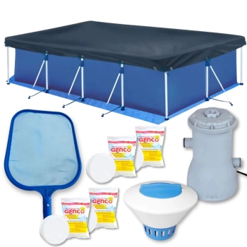 Kit Piscina 6200 L + Filtro 220v + Peneira + Flutuador + Forro + Capa + Pastilha de Cloro