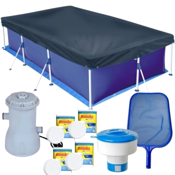 Kit Piscina 3700l + Flutuador + Capa, Forro + Peneira + Filtro 220v 2.200 L/H Mor + Pastilha de Cloro