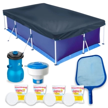 Kit Piscina 3700 Lts + Capa, Forro + Filtro 110v + Peneira + Pastilha de Cloro + Flutuador