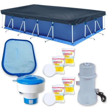 Kit Piscina 10.000 L + Forro, Capa + Filtro 220v + Peneira + Flutuador + Pastilha de Cloro