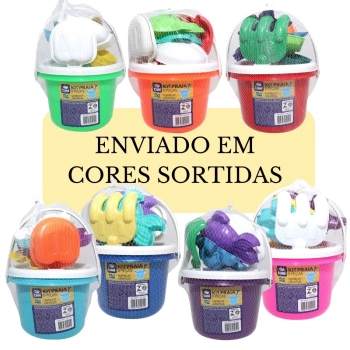 Kit Bola Pula Pula 60 Cm Azul com Ala + Baldinho de Praia com 8 Peas em Cores Sortidas
