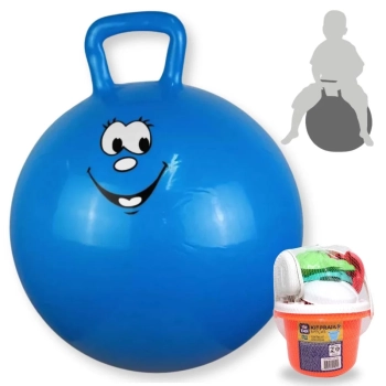 Kit Bola Pula Pula 60 Cm Azul com Ala + Baldinho de Praia com 8 Peas em Cores Sortidas