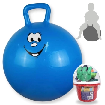Kit Bola Pula Pula 60 Cm Azul com Ala + Baldinho de Praia com 8 Peas em Cores Sortidas