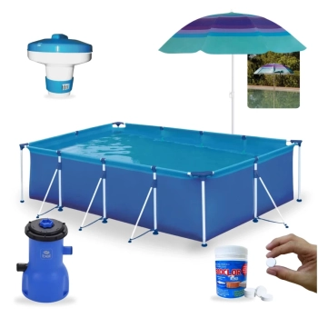 Kit Piscina 5000 Litros Vero + Bomba Filtrante 220 V + Guarda Sol 1,50 M + Clorador Flutuador