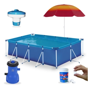 Kit Piscina 5000 Litros Vero + Bomba Filtrante 220 V + Guarda Sol 1,50 M + Clorador Flutuador