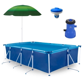 Kit Piscina 5000 Litros + Bomba Filtrante 110v + Guarda Sol 1,50 M Colorido + Mini Clorador