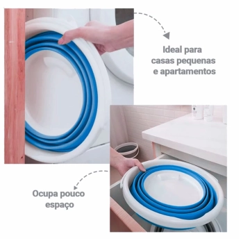 Kit Balde Dobrvel Retrtil 10 Lts Compacto + Kit 8 Protetores para Varal Evita Marcas de Arranho