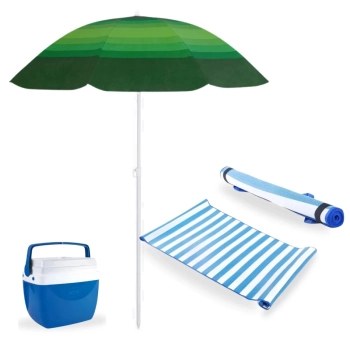 Kit Caixa Trmica Cooler 12 Litros + Guarda Sol Fps 70 1,50 M + Esteira de Praia Rolo 1,80 M Parque