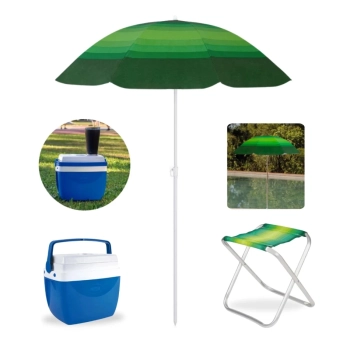 Kit Caixa Trmica 12 L Piscina + Guarda Sol Fashion Fps 70 1,50 M + Banqueta Praia Pesca Piquenique