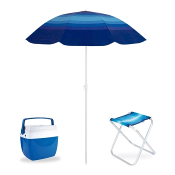 Kit Caixa Trmica 12 L Piscina + Guarda Sol Fashion Fps 70 1,50 M + Banqueta Praia Pesca Piquenique