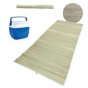 Kit Caixa Termica Azul Cooler 12 Litros + Esteira de Praia em Palha 1,80m X 70cm