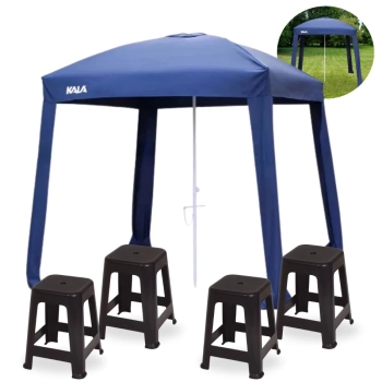 Kit 4 Banquetas Plsticas Suporta 120 Kg + Guarda Sol Modelo Cabana Gazebo 2,2 X 2,2 M Praia/ Camping