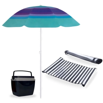 Kit Caixa T�rmica Cooler 18 L Piscina + Guarda Sol Fps 70 1,50 M + Esteira Praia Preta 1,80 M Parque