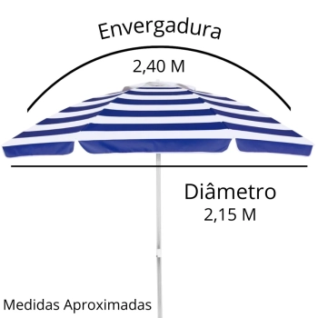 Kit 2 Cadeiras de Praia Alumnio 4 Posi + Guarda Sol 2,40 M Azul Claro Listrado Articulado
