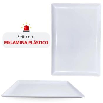 Kit 2 Travessas Rasas 35x24cm + 5 Travessas 30x15cm + 10 Pratos para Sushi Comida Japonesa em Melamina