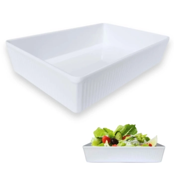 Kit 2 Travessas Retangulares Estriadas 20,3cm e 25,3cm + Tigela 650ml Formato Flor Delicado Melamina / Plstico