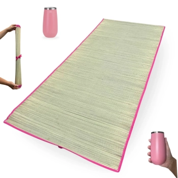 Kit Esteira de Praia Rosa 1,80 M + Copo Trmico 165 Ml para Champagne Drink Ao Inox