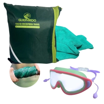 Kit culos Natao Uv/Antiembaante Rosa + Toalha Verde de Microfibra Superabsorvente Guepardo