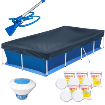Kit Piscina 3000l + Aspirador Venturi + Flutuador + 5 Pastilhas Cloro + Capa e Forro para Proteo
