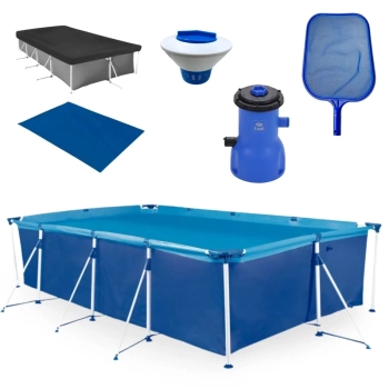 Kit Piscina 10.000 Litros Premium + Filtro 220v 3028 L/H Bel + Peneira + Flutuador + Capa e Forro