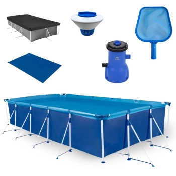 Kit Piscina 10.000 Litros Premium + Capa e Forro + Filtro 220v 3028 L/H Bel + Peneira + Flutuador