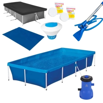 Kit Piscina 3000l + Aspirador + Capa e Forro + Flutuador + Cloro + Bomba 220v 3028l/H Bel
