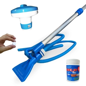 Kit Mini Clorador Flutuante + Mini Pastilha de Cloro 50 Un de 2 G + Aspirador Venturi para Piscinas