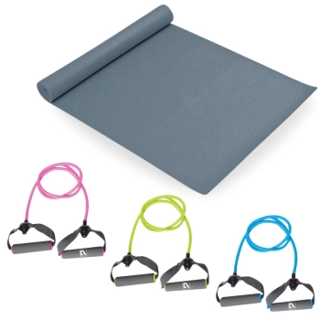 Kit Colchonete Eva + Extensores Elsticos na Tenso Forte + Mdia + Leve Exerccios Fsicos