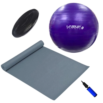 Kit Bola Suia 55 Cm + Colchonete Eva Cinza + Disco de Equilbrio + Mini Bomba Exerccios Pilates