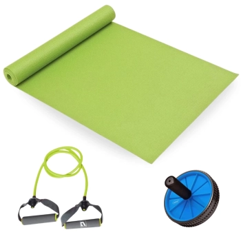 Kit Colchonete 1,73m + Extensor Elstico 1 Via Tenso Media + Roda Abdominal para Exerccios