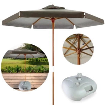 Kit Ombrelone Itapema Central 2m Marrom de Madeira + Base de 21 Kg Jardim e Piscina
