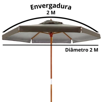 Kit Ombrelone Itapema Central 2m Marrom de Madeira + Base de 21 Kg Jardim e Piscina