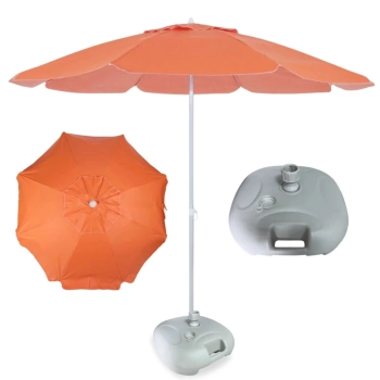Kit Guarda Sol Laranja 1,60m Bagum Aluminio + Base 21kg para Jardim e Piscina