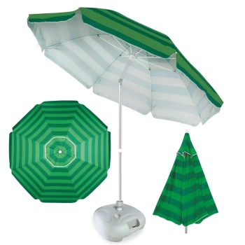 Kit Guarda Sol 2,40 M Listrado Articulado + Base 21 Kg para Praia e Piscina