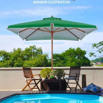 Kit Ombrelone Sardenha Central 2,05m Verde de Madeira + Base de 21 Kg Jardim e Piscina