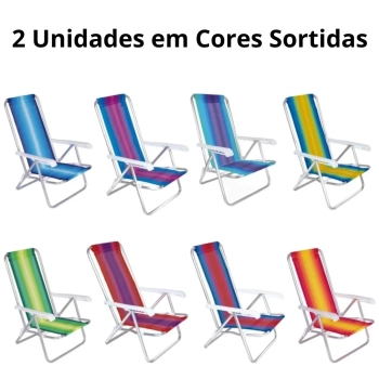 Kit 2 Cadeiras de Praia Alumnio 4 Posies + Caixa Trmica 34 Litros Cor Aai para Parque, Camping