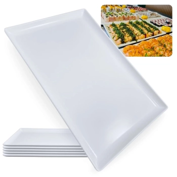 Kit 5 Travessas Prato para Buffet de 35 Cm em Melamina Branca Ideal para Sushi Culinria Japonesa