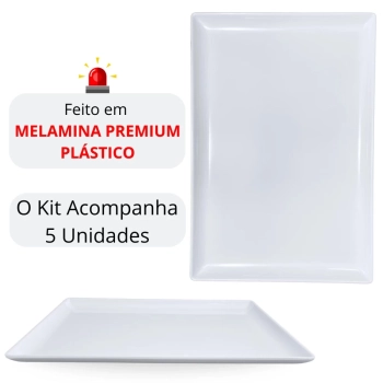 Kit 5 Travessas Prato para Buffet de 35 Cm em Melamina Branca Ideal para Sushi Culinria Japonesa