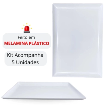 Kit 5 Travessas Prato para Buffet de 35 Cm em Melamina Branca Ideal para Sushi Culin�ria Japonesa