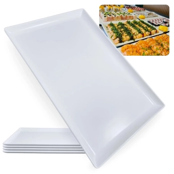 Kit 4 Travessas Prato para Buffet de 35 Cm em Melamina Branca Ideal para Sushi Culinria Japonesa