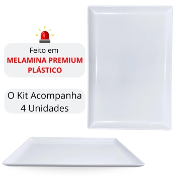 Kit 4 Travessas Prato para Buffet de 35 Cm em Melamina Branca Ideal para Sushi Culinria Japonesa