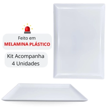Kit 4 Travessas Prato para Buffet de 35 Cm em Melamina Branca Ideal para Sushi Culin�ria Japonesa