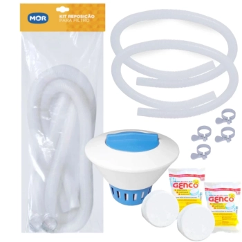 Kit Mangueira 32mm + Abraadeira para Filtro Mor + Clorador Flutuante + 2 Pastilhas de Cloro