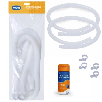 Kit Mangueira 32mm + Abraadeira para Bomba Filtro Mor + Fita Prova Avaliadora de Ph, Cloro e Alcalinidade