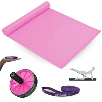 Kit Faixa Elstica Super Band Super Leve + Colchonete + Roda Abdominal