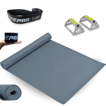 Kit Colchonete Eva 1,73m + Par de Suporte Apoio para Flexo + Extensor Elstico Super Band Extra Forte