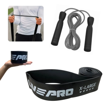Kit Corda de Pular Simples com Rolamento + Faixa Elstica Super Band Extensor Super Forte Exerccios Treino