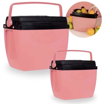 Kit Caixas Trmicas 6 Litros + 12 Litros Rosa Pssego com Ala Mor para Praia e Camping