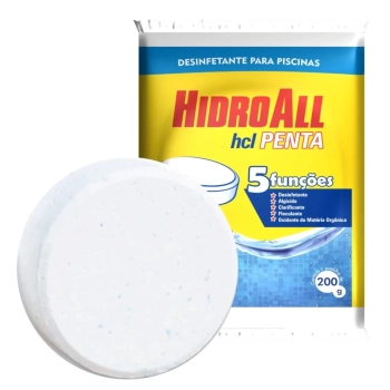 Kit Clorador Flutuante Grande Netuno + 4 Pastilhas de Cloro Hidroall 5 em 1 para Piscinas